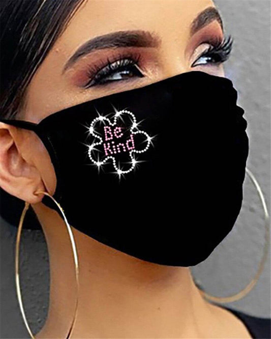 Cotton Dustproof Riding Mask - Black with Flashing Diamonds & Rhinestones - Buy Center