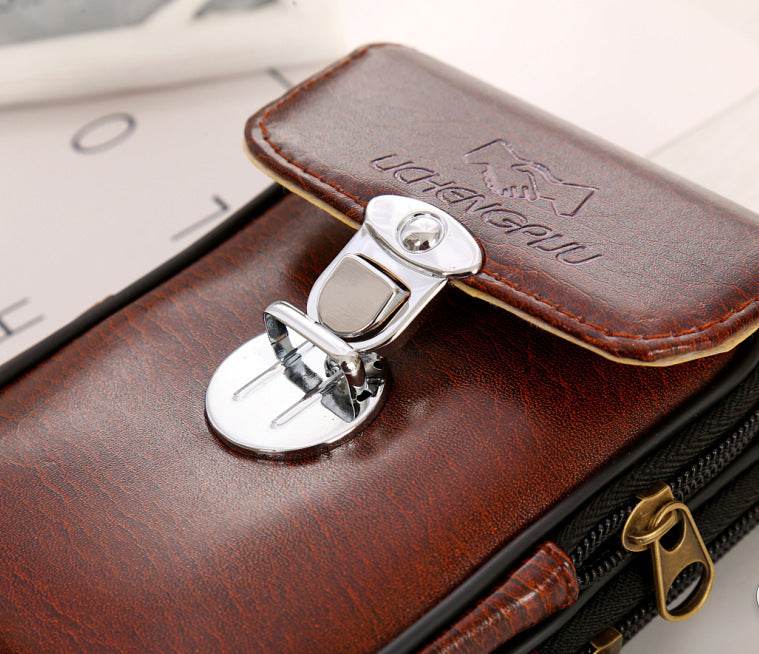 Men's PU Leather Waist Bag - Stylish Double Layer Design with Magnetic Buckle - Buy Center