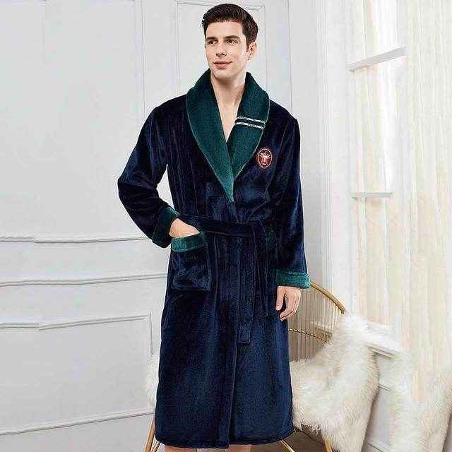 Elegant Winter Flannel Robe Gown - Cozy Men’s Sleepwear for 2025