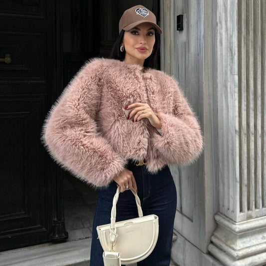 Stylish Polyester Imitation Fur Women's Cardigan Coat - Trendy Fashion 2025 - Buy Center