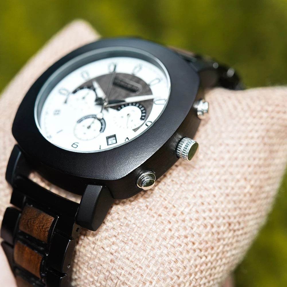 Three Eye Wooden Quartz Sports Watch - Stylish & Durable Men's Timepiece - Buy Center