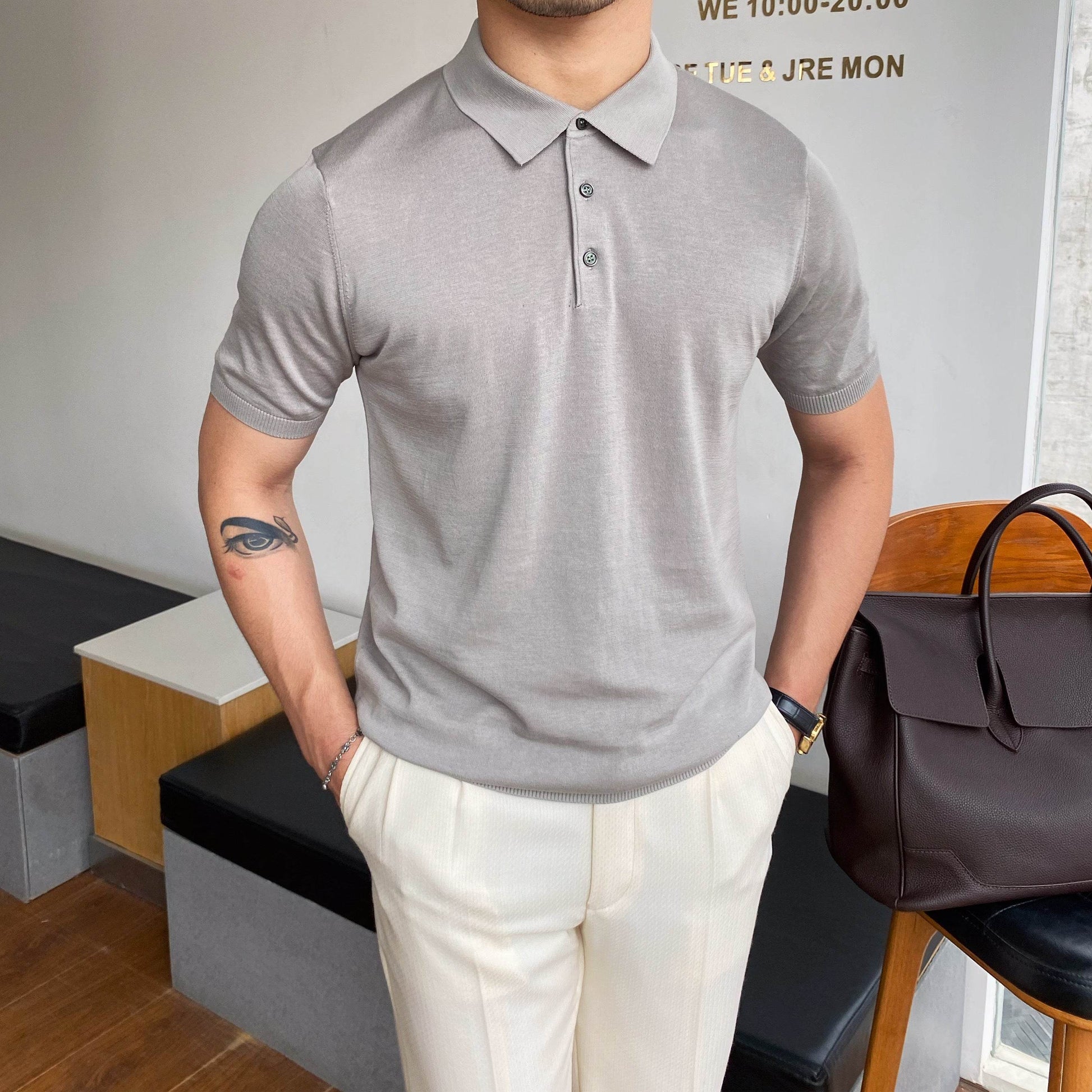 Buycenter Casual Men's Lapel Shirt - Slim Fit Short Sleeved Style - Buy Center