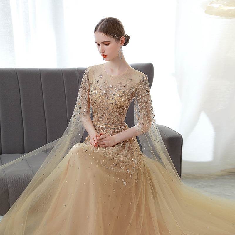 Buycenter Gold High-End Evening Dress - Korean U-Neck Design, Sizes S-3XL - Buy Center