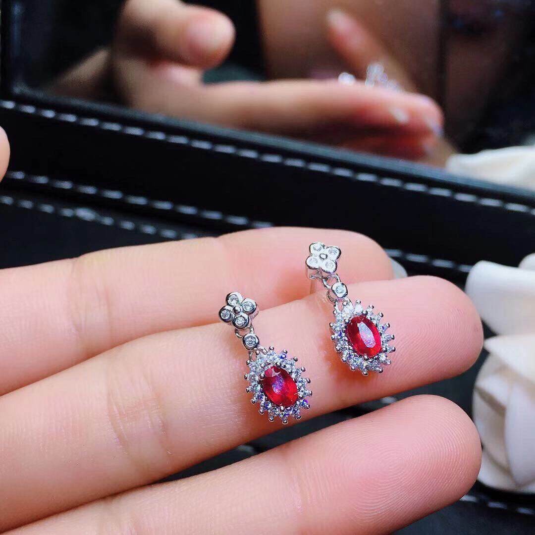 Buycenter Burmese Ruby Jewelry Set - Elegant Silver Necklace, Ring & Earrings - Buy Center