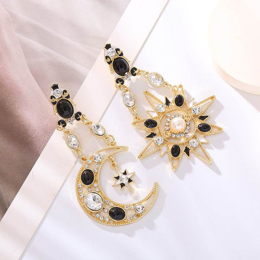 Retro Rhinestone Pearl Earrings - Exaggerated Moon Design for Women - Buy Center
