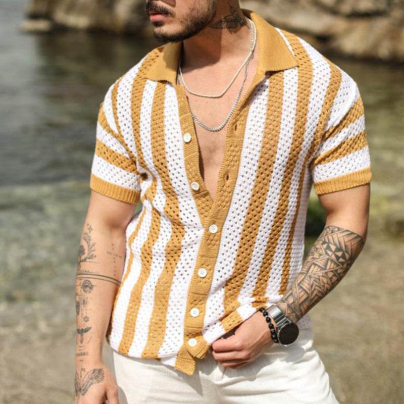 Men's Casual Loose Striped Polo Shirt - Ice Silk, Summer Comfort - Buy Center