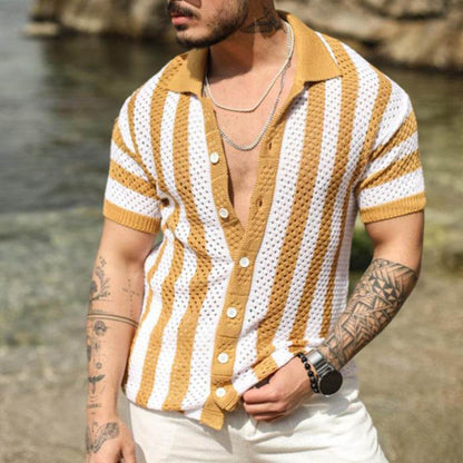 Men's Casual Loose Striped Polo Shirt - Ice Silk, Summer Comfort - Buy Center