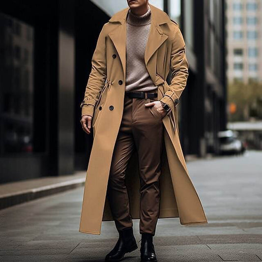 Stylish Long Trench Coat for Men - Double Breasted, Large Lapel Design - Buy Center
