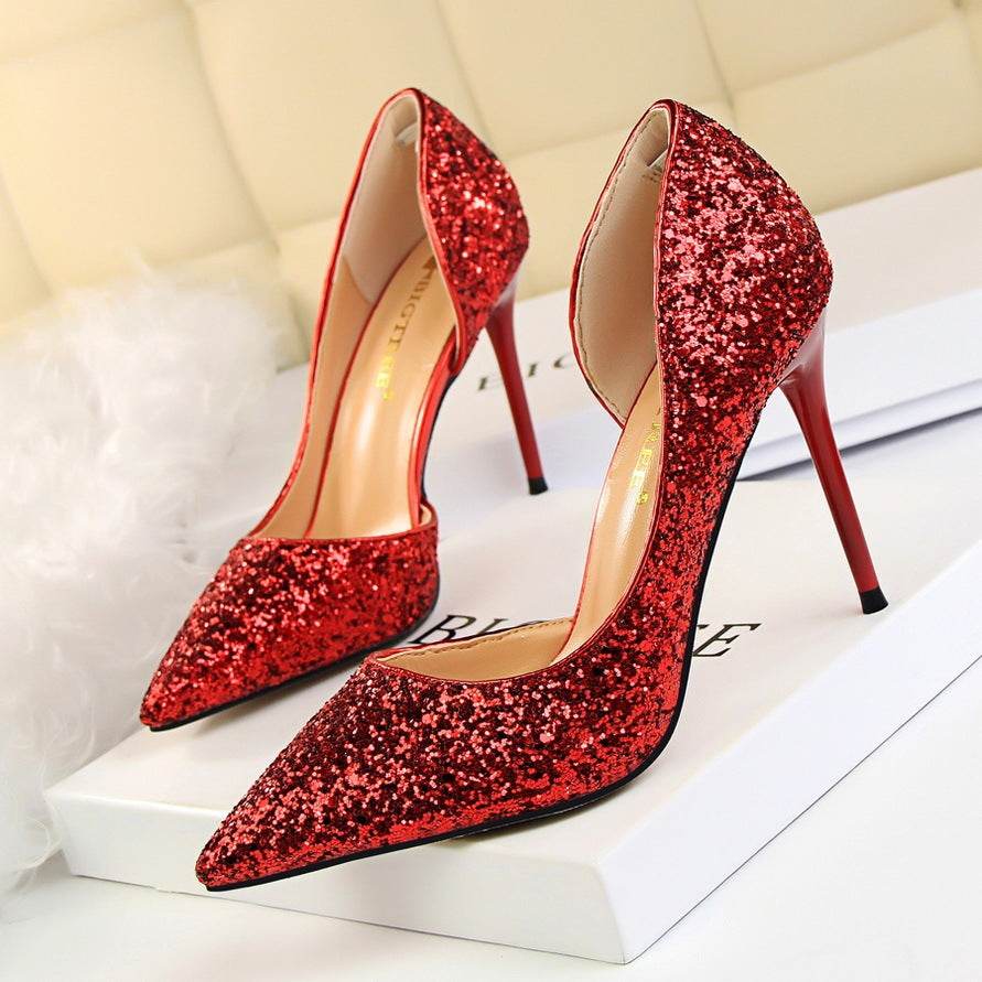 Skinny Women’s Stiletto Heel Pumps - Sequined Pointed Shoes in Colors - Buy Center