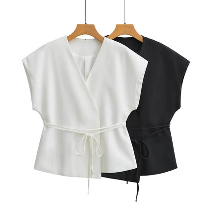 Women's Linen Blend Double Breasted Vest - Stylish Slim Fit Blazer - Buy Center