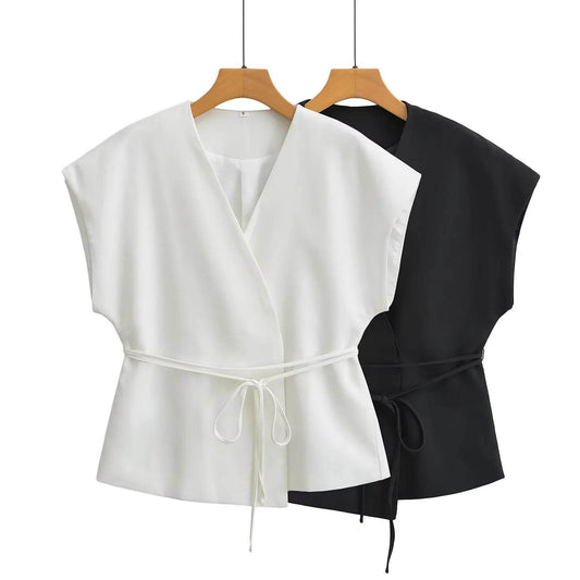 Women's Linen Blend Double Breasted Vest - Stylish Slim Fit Blazer - Buy Center