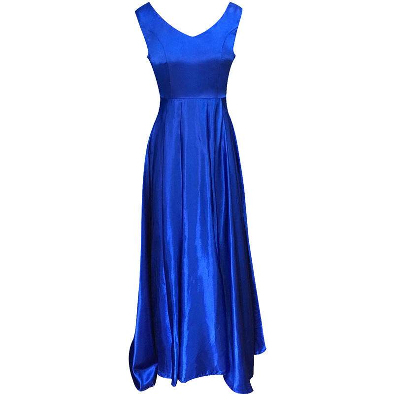Deep V Neck Backless Satin Prom Dress - Elegant Bow Evening Gown - Buy Center
