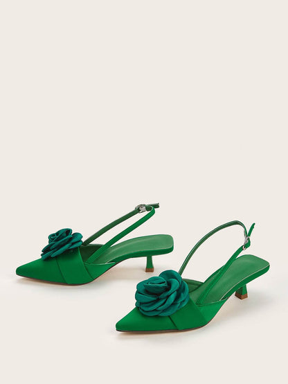 Elegant Three-Dimensional Flower Kitten Heel Pumps - Stylish Women's Shoes - Buy Center