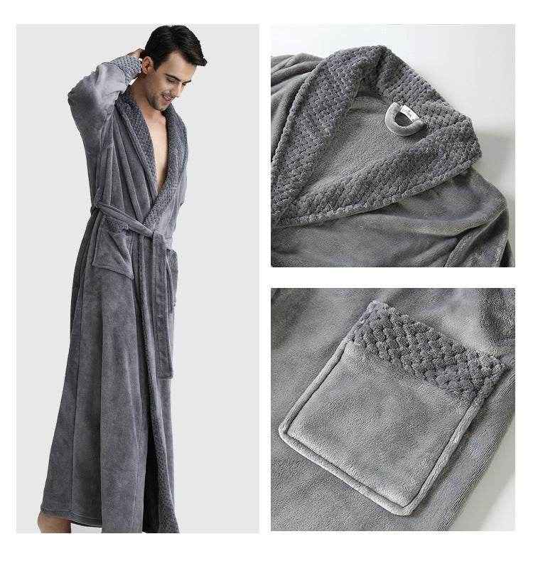 Men's Coral Fleece Nightgown - Warm Winter Pajamas & Lounge Wear