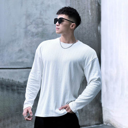 Buycenter Men's Long-Sleeved Sportswear - Striped Cotton Fitness Wear - Buy Center