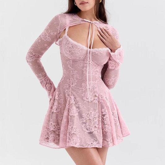 Buycenter Lace Blouse & Suspender Skirt Set - Elegant Two-Piece for Women - Buy Center