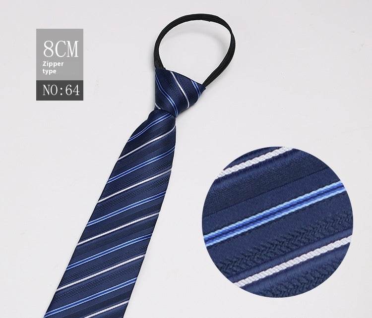 Black Striped Blue Business Tie - Lazy Zip Closure for Easy Wear - Buy Center