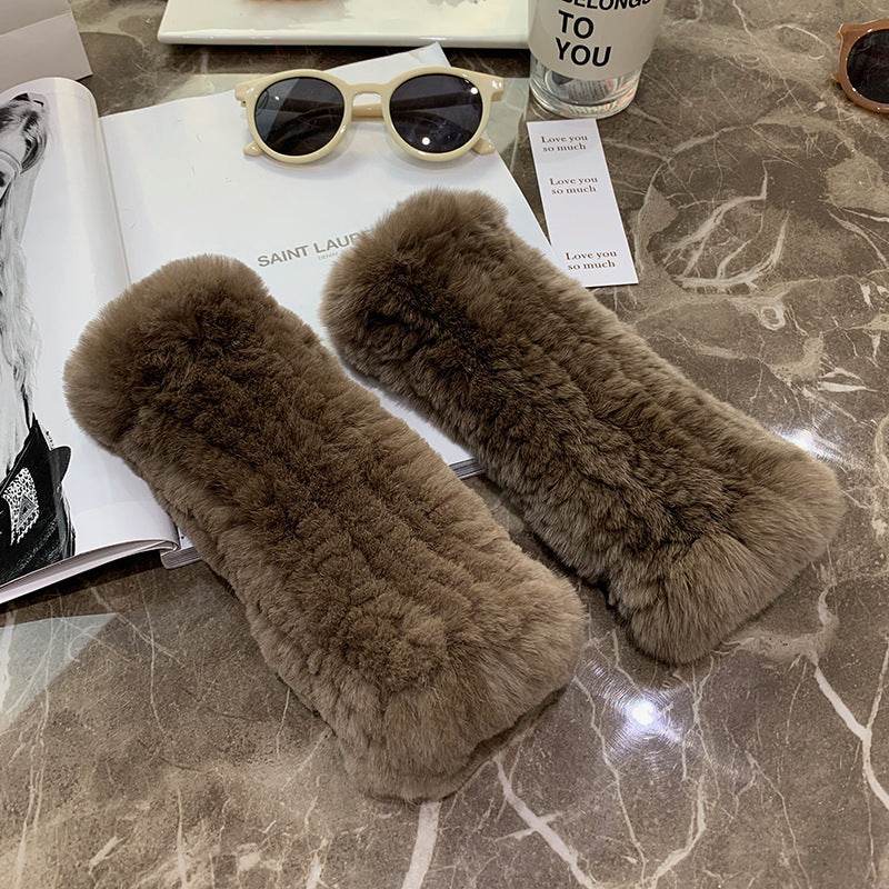 Sweet Warm Rex Rabbit Fur Gloves - Cozy Half Finger Design for Winter - Buy Center