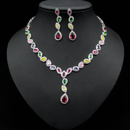 Colorful Zircon Wedding Jewelry Set - Elegant Necklace & Earrings 2025 - Buy Center