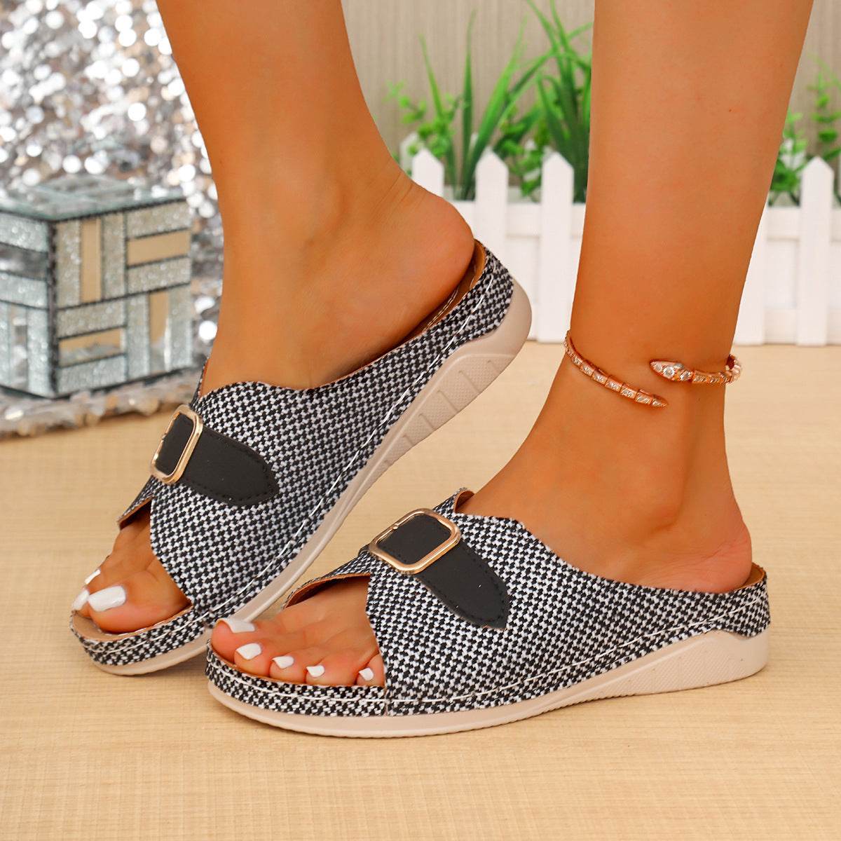 Buycenter Women's Summer Wedge Sandals - Peep-Toe Beach Shoes - Buy Center