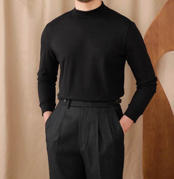 Buycenter Men's Warm Half High Neck - Elastic Commuting Top in Solid Colors - Buy Center