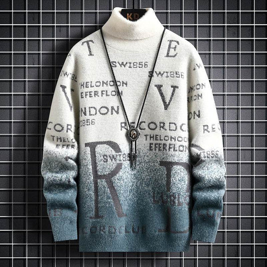 Buycenter Men's Gradient Mink Fleece Turtleneck Sweater - Slim Fit - Buy Center