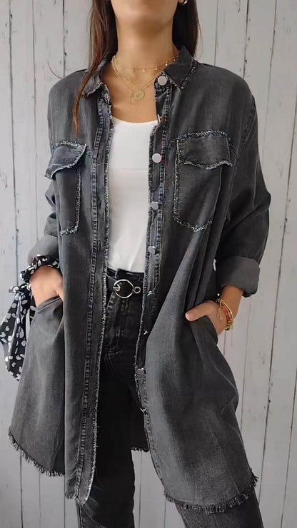 Buycenter Jean-like Casual Long Shirt Coat - Cotton & Linen for Women - Buy Center