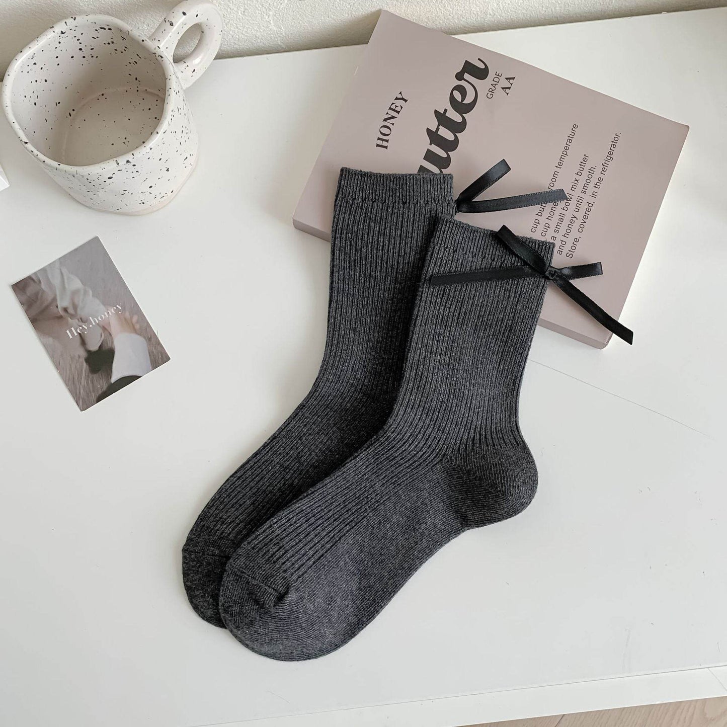 Heel Bow Socks for Women - Pure Cotton, Stylish Middle Tube Design - Buy Center