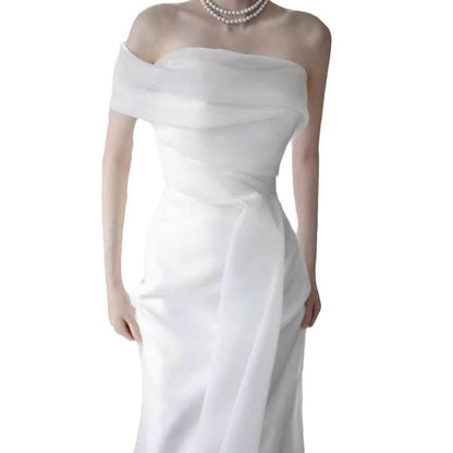 Elegant French Off-Shoulder Wedding Dress - Stylish Light White Gown - Buy Center
