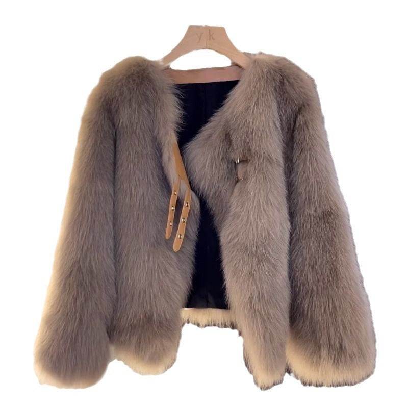 Women's Short Autumn Button Top - Stylish Coat with Fur Collar - Buy Center
