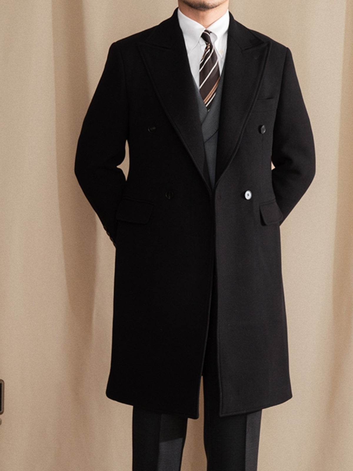 Men's Mid-Length Thermal Jacket - Double-Row Closure & Wool Blend Style - Buy Center