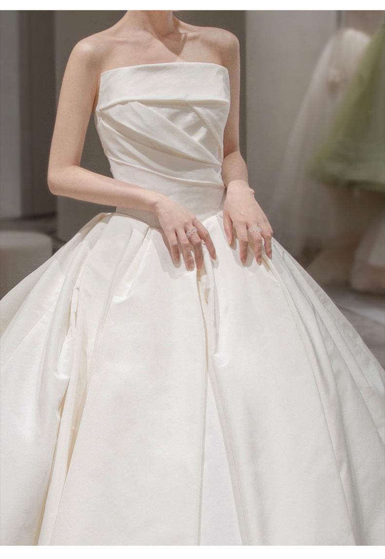 Elegant Women's Satin Tube Top Wedding Dress - French Style & Large Tail - Buy Center