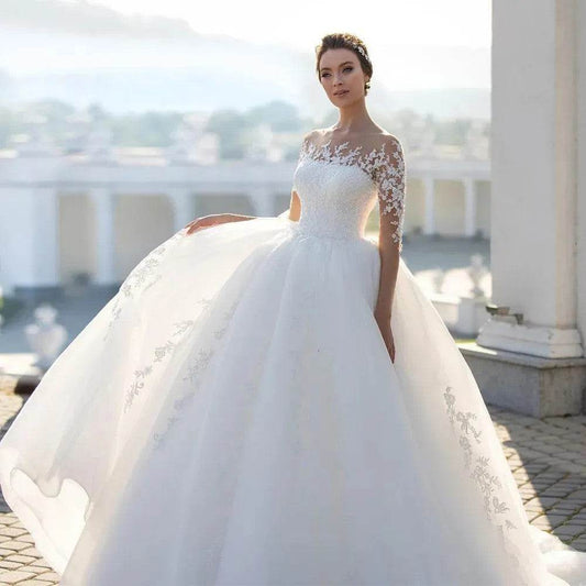 Elegant Long Sleeve Embroidered Wedding Dress - Classic Fit for Brides - Buy Center