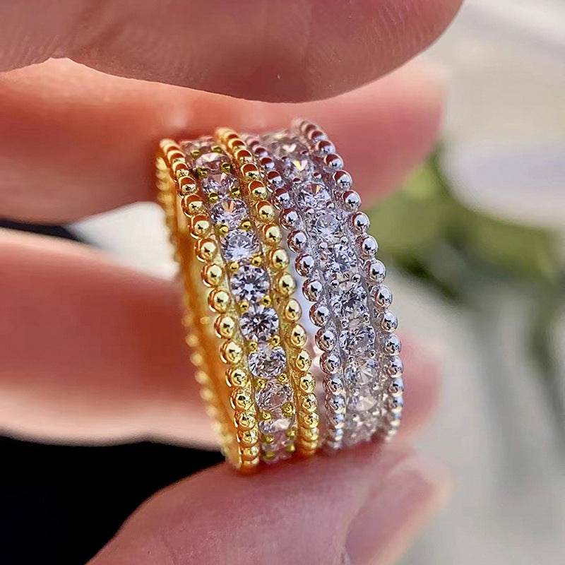 Shiny Full Diamond Geometric Ring - Elegant Copper Jewelry for Women - Buy Center