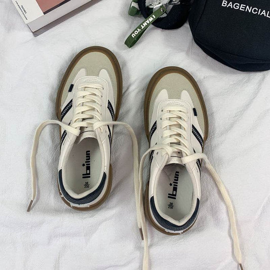 Autumn Retro White Leather Sneakers - Stylish Vulcanized Shoes for Couples - Buy Center