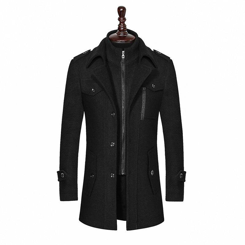 Stylish Men's Woolen Coat - Double Collar Zipper Jacket for Winter 2025 - Buy Center