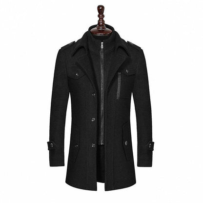 Stylish Men's Woolen Coat - Double Collar Zipper Jacket for Winter 2025 - Buy Center