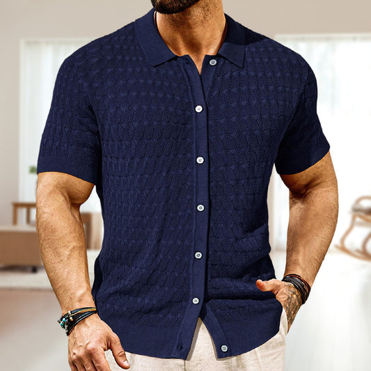 Buycenter Men's Knitwear Cardigan - Pointelle Design, Short Sleeve for Summer