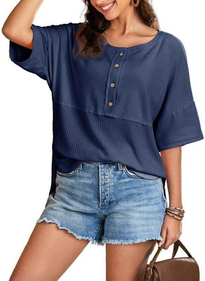 Women's Waffle Knit Top - Short Sleeve Fashion in Trendy Colors 2025 - Buy Center