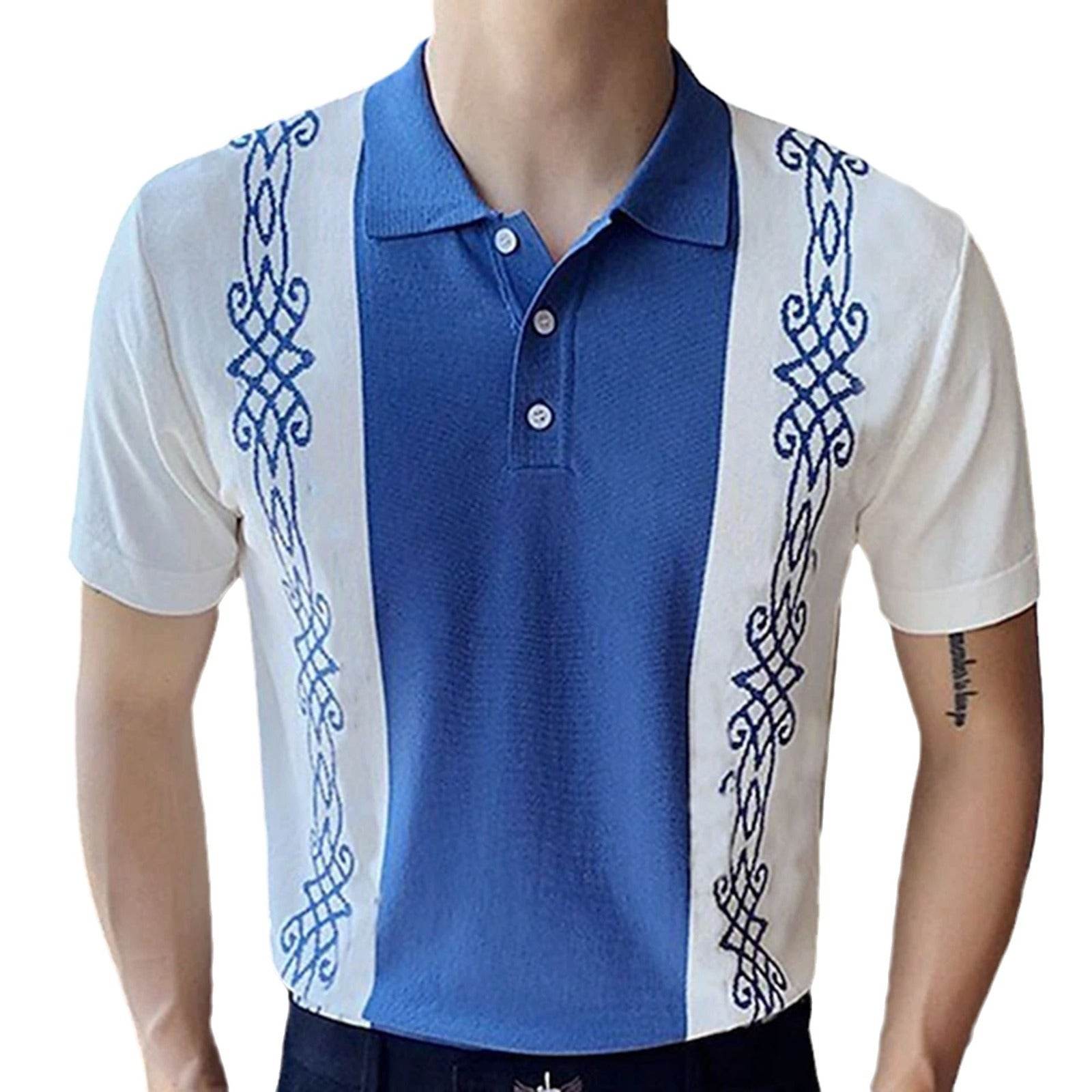 Buycenter Men's Tencel Jacquard Sweater - Short Sleeve, Blue, Size M-3XL - Buy Center