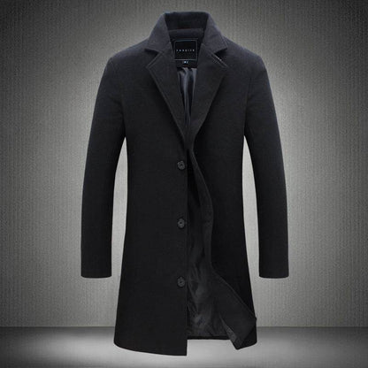 Men's Slim-Fit Woolen Coat - Stylish Mid-Length Trench with Lapel Collar - Buy Center