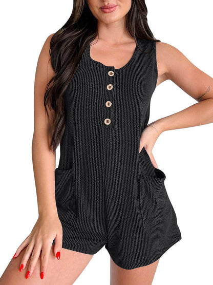 Contrast Color Striped Sleeveless Vest Jumpsuit - Stylish & High Elasticity - Buy Center