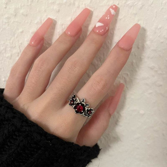 Women's Retro Red Zircon Ring - Vintage Flower Design Engagement Jewelry - Buy Center
