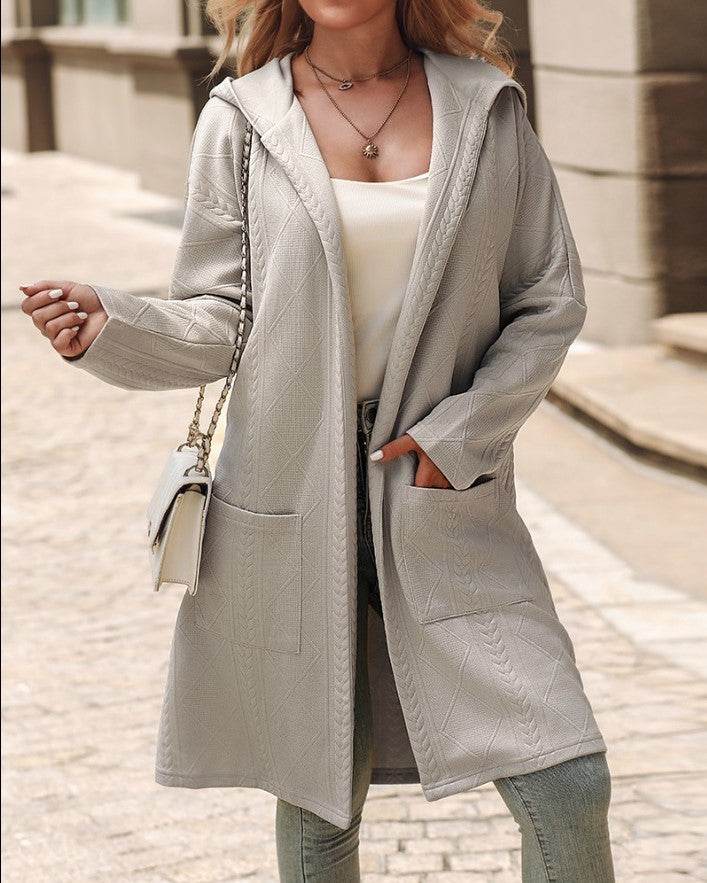 Buycenter Women's Loose Hooded Trench Coat - Mid-Length, Apricot Color - Buy Center