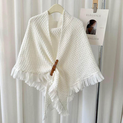 Monochrome Tassel Cape & Shawl - Stylish Warm Neck Protector for Women - Buy Center
