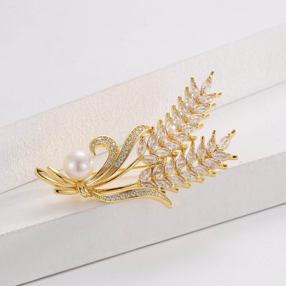 Buy Center Wheat Style Flower Brooch - Elegant Copper Decoration - Buy Center