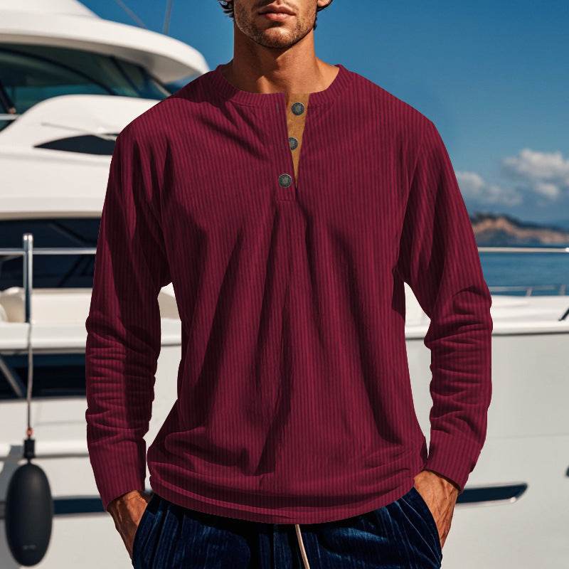 Buycenter Men's Slim-fit Four-button Corduroy Top - Long Sleeve Options - Buy Center