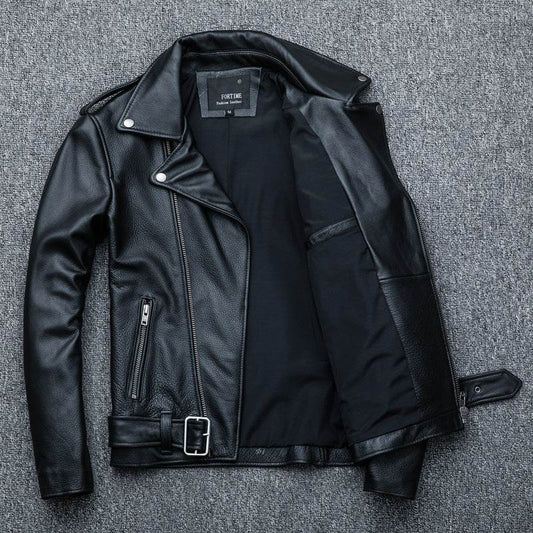 Pure Cowhide Biker's Leather Jacket - Durable Style, Sizes S to 5XL - Buy Center