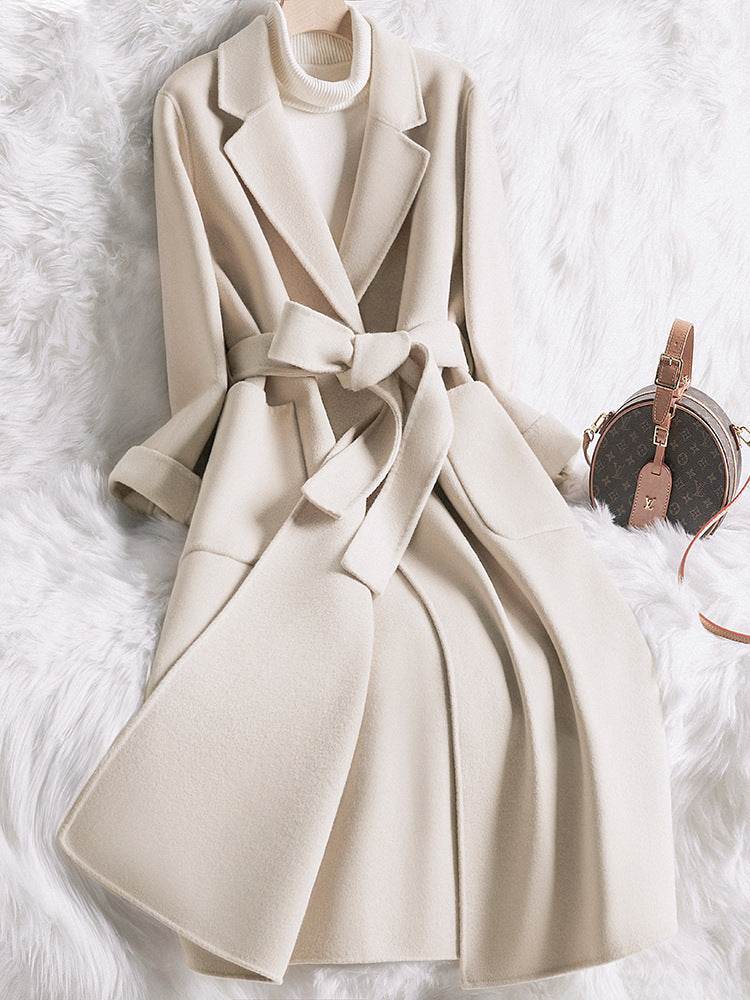 Buycenter Creamy-White Slim-Fit Woolen Coat for Women - Elegant Style - Buy Center