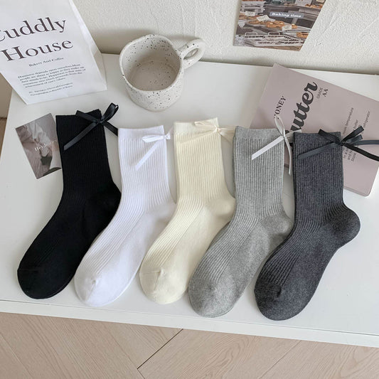 Heel Bow Socks for Women - Pure Cotton, Stylish Middle Tube Design - Buy Center